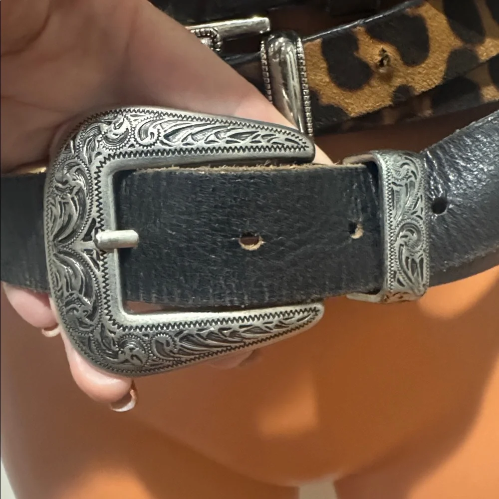 URBAN OUTFITTERS H&M Leather Set of 3 Belts XS/S S M Black and Cheetah GUC